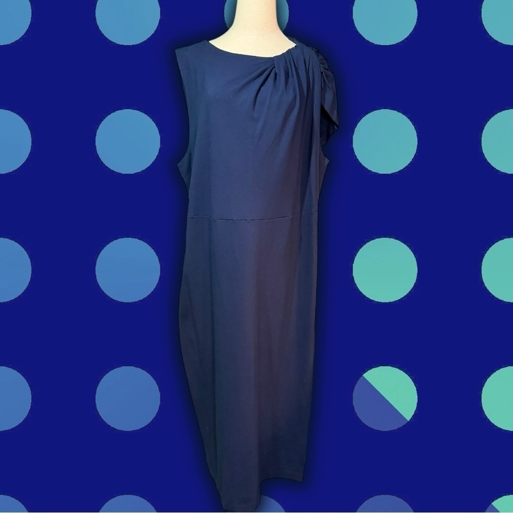 NWT Eloquii Plus Size Twisted Shoulder Sheath Dress in Navy Blue Plus Size 24 - Picture 4 of 16